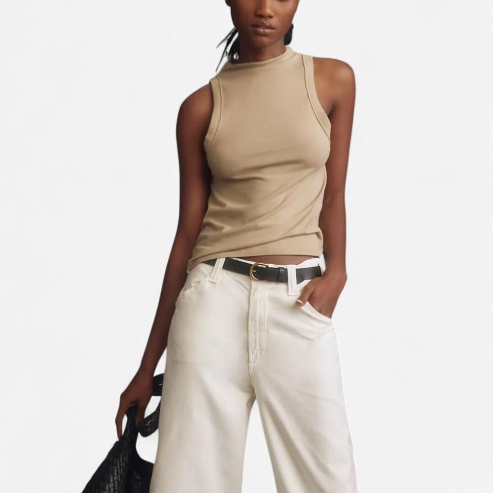 Pilcro Anthropologie Olive Cut-Out Open Back Mock Neck Tank Indie Sleaze Small - Picture 2 of 6
